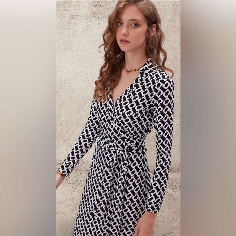 TART 💓SZ XS S💓BLACK AND WHITE SILK EFFECT JERSEY WRAP DRESS EXCELLENT CONDITION - Picture 9 of 11